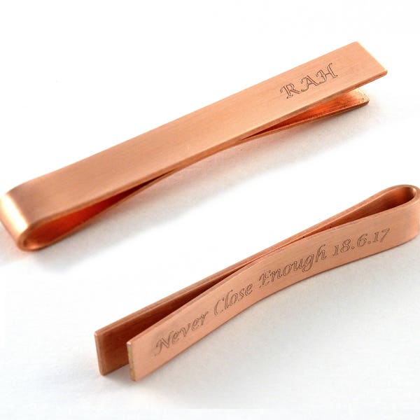 Engraved Tie Clip, Monogrammed Copper Tie Pin, Personalized Tie Bar, Tie Clip with Monogram, Copper Tie Clip, 7th Anniversary Gift, For Him