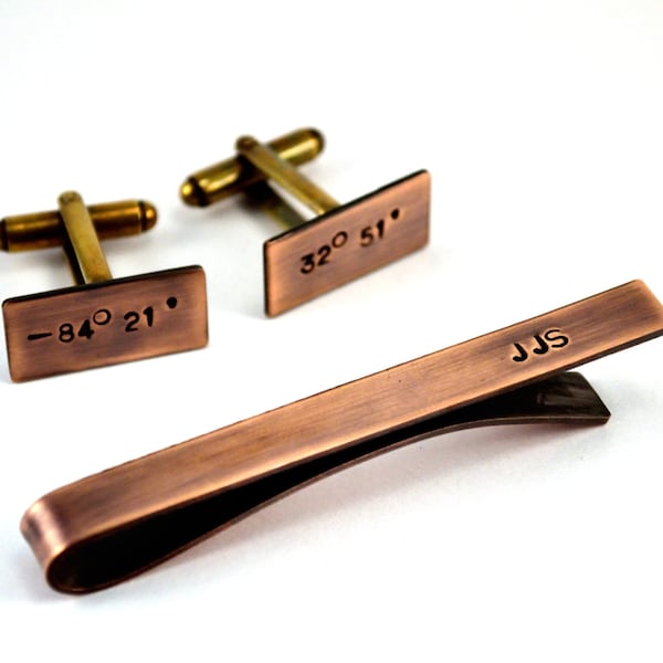 Personalised Cuff Links, Tie Bar, Groomsmens Gift, Men's Accessories Gift, Copper, 7th Anniversary Gift