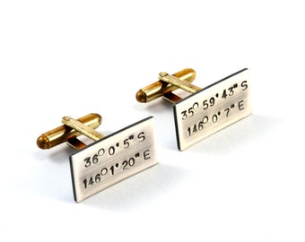 Wedding Cufflinks, Personalized Cufflinks, GPS Coordinate Cuff Links, Groom Gift, Wedding Location GPS, Wedding Venue GPS Cufflinks, Rustic