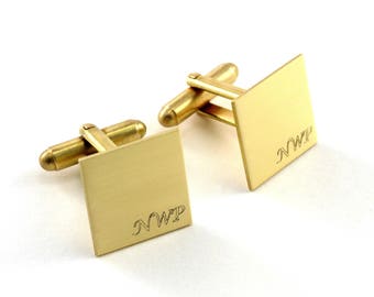 Personalised Brass Cuff Links, Engraved Gold Cufflinks, Wedding Cuff Links, Groom Gift, Groomsmen Gift, Square Cuff Links