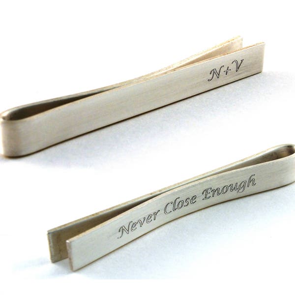 Monogram Tie Clip, Engraved Silver Tie Bar, Personalized Tie Pin, Monogrammed Gifts for Him, Custom Mens Gifts, Tie Tack, Silver Tie Clip