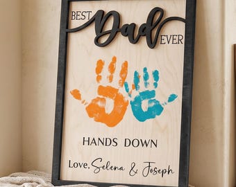Gepersonaliseerde houten handafdrukbord, aandenken vader ooit, Vaderdagcadeau, aangepast cadeau voor vader, gegraveerd houten bord, handafdrukbord verjaardag vader