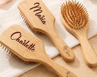 Personalized Wooden Hair Brush Birthday Gift,Custom Name Comb,Engraved Floral Wood Brush,Gift for Women and Friends,Birthday Gift for her