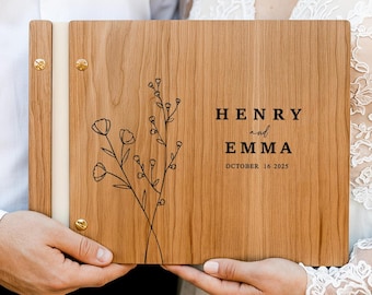 Personalized Engraved Wooden Wedding Guest Book, Bamboo Wedding Album, Bridal Shower Gift, Rustic Wedding Keepsake