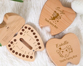 Custom Wooden Baby Teeth Storage Box, Engraved Wooden Milk Teeth Box, First Tooth Storage, Baby Unisex Gift, Tooth Fairy Trays,Gift for Kids
