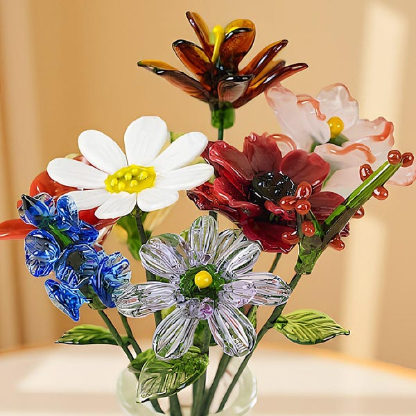 Handmade Glass Birth Month Flower Bouquet,Personalized Birth Flower Gifts,Cusotm Glass Floral Figurines,Gift for Mom,Gift for Her,Home Decor