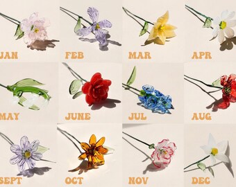 Valentines Day Forever Flowers, Custom Glass Birth Month Flower Bouquet, Personalized Birth Flower Gift for Her, Anniversary Keepsake