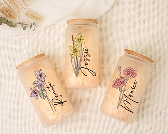 Custom Glass Tumbler with Straw,Tumbler with Name,Personalized Gift For girls,Bridesmaid Proposal Gift,Wedding Gift,Party Favor,Gift for Her