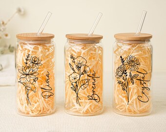 Personalized Gift For girls,Custom Glass Tumbler with Straw,Tumbler with Name,Bridesmaid Proposal Gift,Wedding Gift,Bridesmaid Gifts for Her
