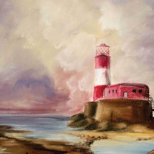 Light house on Farne Island, northumberland Digital download, soft pastel Wall art