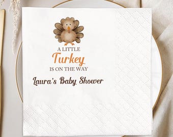 Personalized A Little Turkey Baby Shower Paper Napkin,Thanksgiving Fall Theme Gender Neutral Decor, Newborn Holiday Event Tableware Supplies