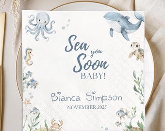 Sea You Soon Coastal Baby Shower Sample Paper Napkin