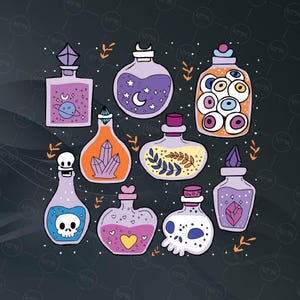 Witch Potion Bottles SVG, Halloween Magic Potion SVG, Cute Apothecary SVG, Digital Download