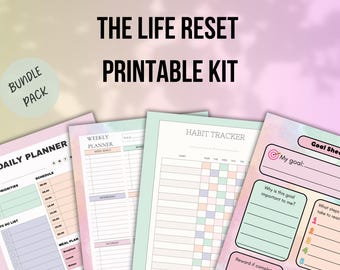 The Life Reset Printable Kit | Undated Daily & Weekly Planner, Habit Tracker, Goal Sheet | Digital PDF