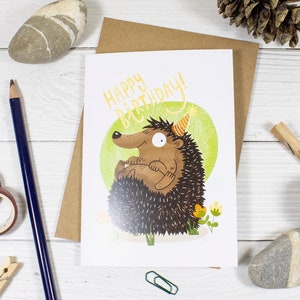 carte d'anniversaire de hérisson | Illustration animale mignonne | Faune britannique | Amoureux des animaux | Fait main