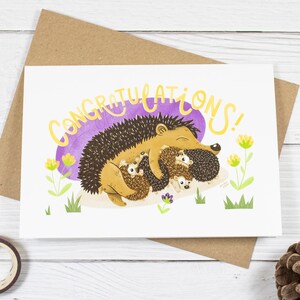 Carte de félicitations de maman hérisson | Illustration animale mignonne | Faune britannique | Amoureux des animaux | Nouvelle maman | Fait main