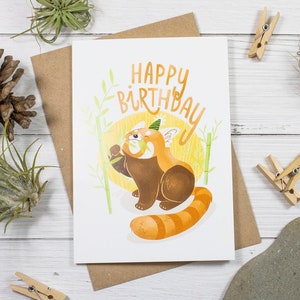 Red Panda Birthday Card | Cute Animal Illustration | Asia | Animal Lovers | Handmade