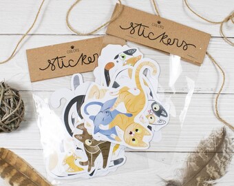 Sticker Pack | 13 x Paper Stickers | Cats | Cute | Decorative | Handmade | Handcut