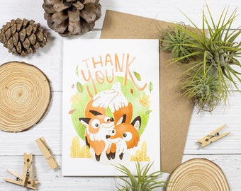 Foxes Thank You Card | Cute Animal Illustration | British Wildlife | Animal Lovers | Handmade