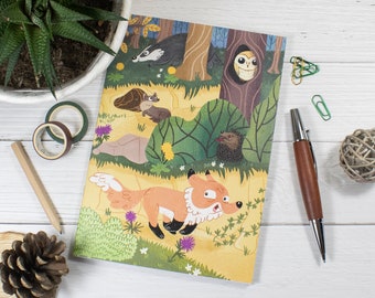 Quaderno A5 Native Creatures / Diario illustrato con animali del bosco
