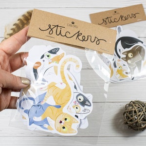 Sticker Pack 13 x Paper Stickers Cats Cute Decorative Handmade Handcut immagine 2