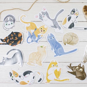 Sticker Pack 13 x Paper Stickers Cats Cute Decorative Handmade Handcut immagine 3