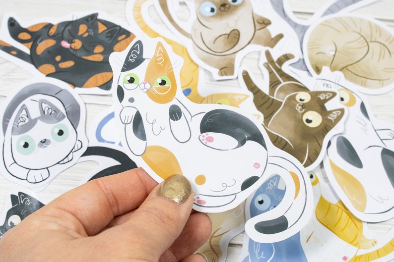 Sticker Pack 13 x Paper Stickers Cats Cute Decorative Handmade Handcut immagine 4