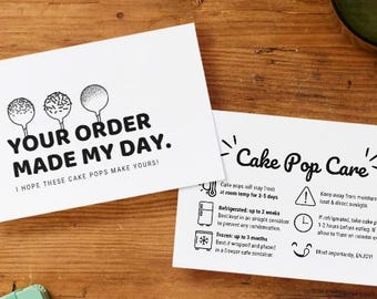 Cake Pop Care Card | Bakery Insert | Printable Thank You & Treat Instructions | Digital Download for Small Business Orders