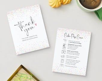 Cake Pop Care Card | Bakery Insert | Printable Thank You & Treat Instructions | Digital Download for Small Business Orders