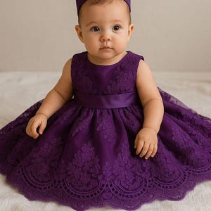 Handmade Purple Tulle Baptism Dress: Open Back Princess Gown with Bow