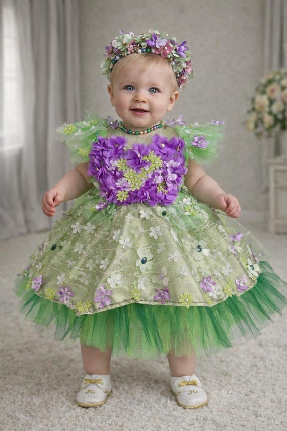 Flower Princess Costume Dress With Crown: Enchanted Fairy Design - Etsy