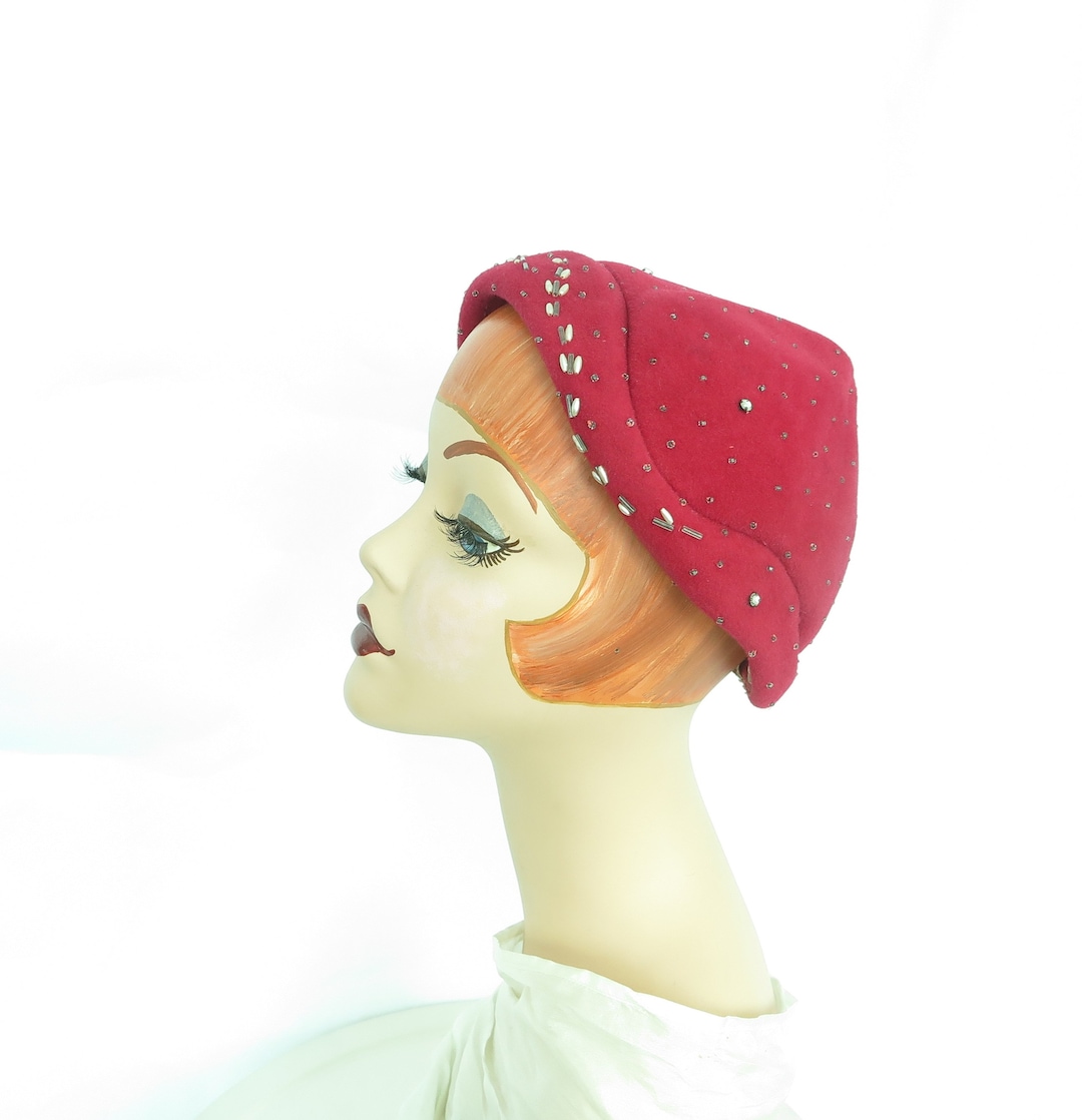 Vintage 40s Hat Pink Pixie Womans 1940s Beaded Etsy