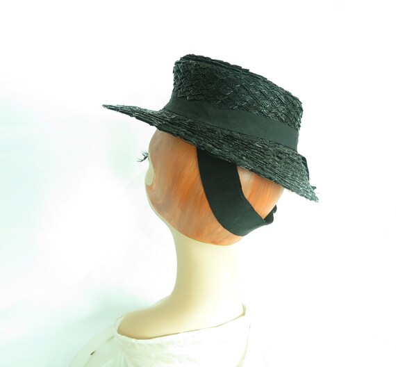 Vintage 30s hat black tilt womans 1930s 1940s ora… - image 4