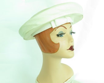 Vintage 50s hat white bandeau womans 1950s upturned brim Sharon