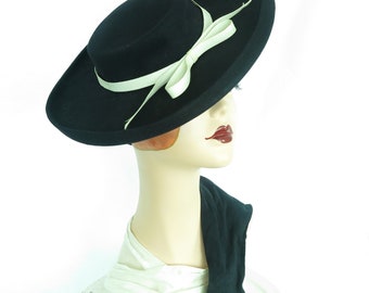 Vintage 40s hat blue tilt with gloves womans 1940s Pasadena