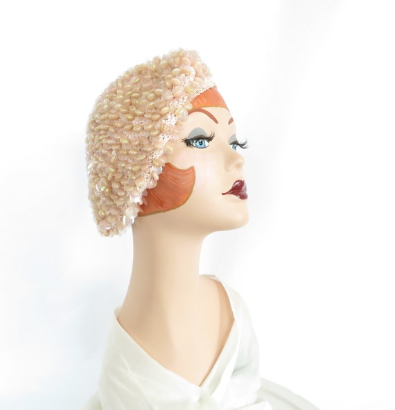 Pink beret hat, vintage 1960s tilt, woman's tam ex