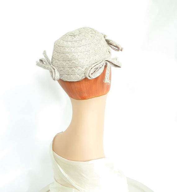 Gray calotte hat, vintage 1930s straw, woman's gra