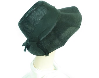 Vintage 60s hat black bucket Audrey style womans 1960s