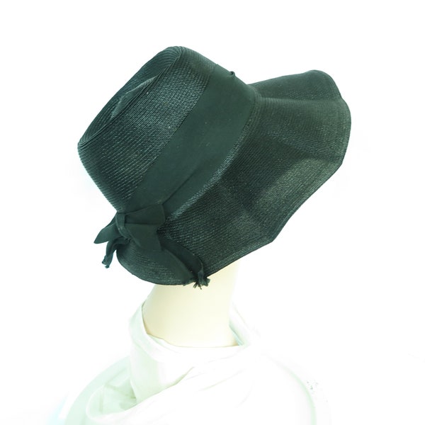 Vintage 60s hat black bucket Audrey style womans 1960s