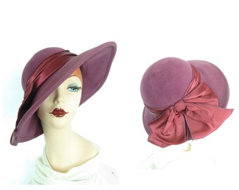 Reserved   Vintage mauve hat wide brim large bow womans 1970s lavender