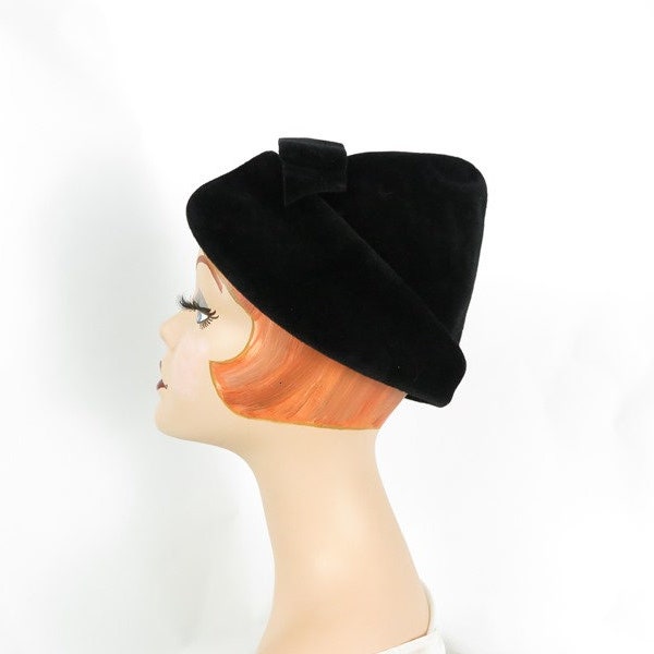 Vintage black hat, woman's pixie hat, Marshall Field