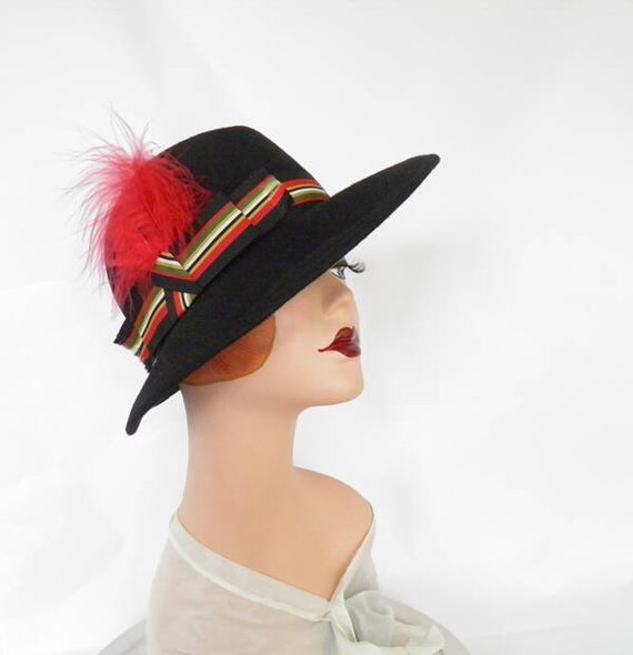 Black fedora hat, vintage woman's Fabini, 1960s 19