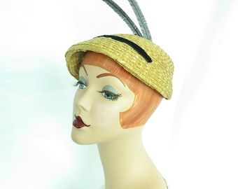 Vintage 50s hat straw with feathers womans 1950s Betmar