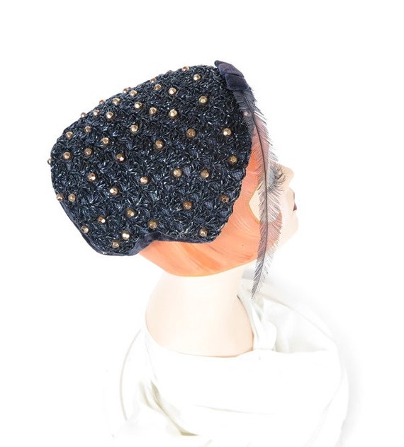 Woman's 1950s hat, vintage blue cocktail hat with