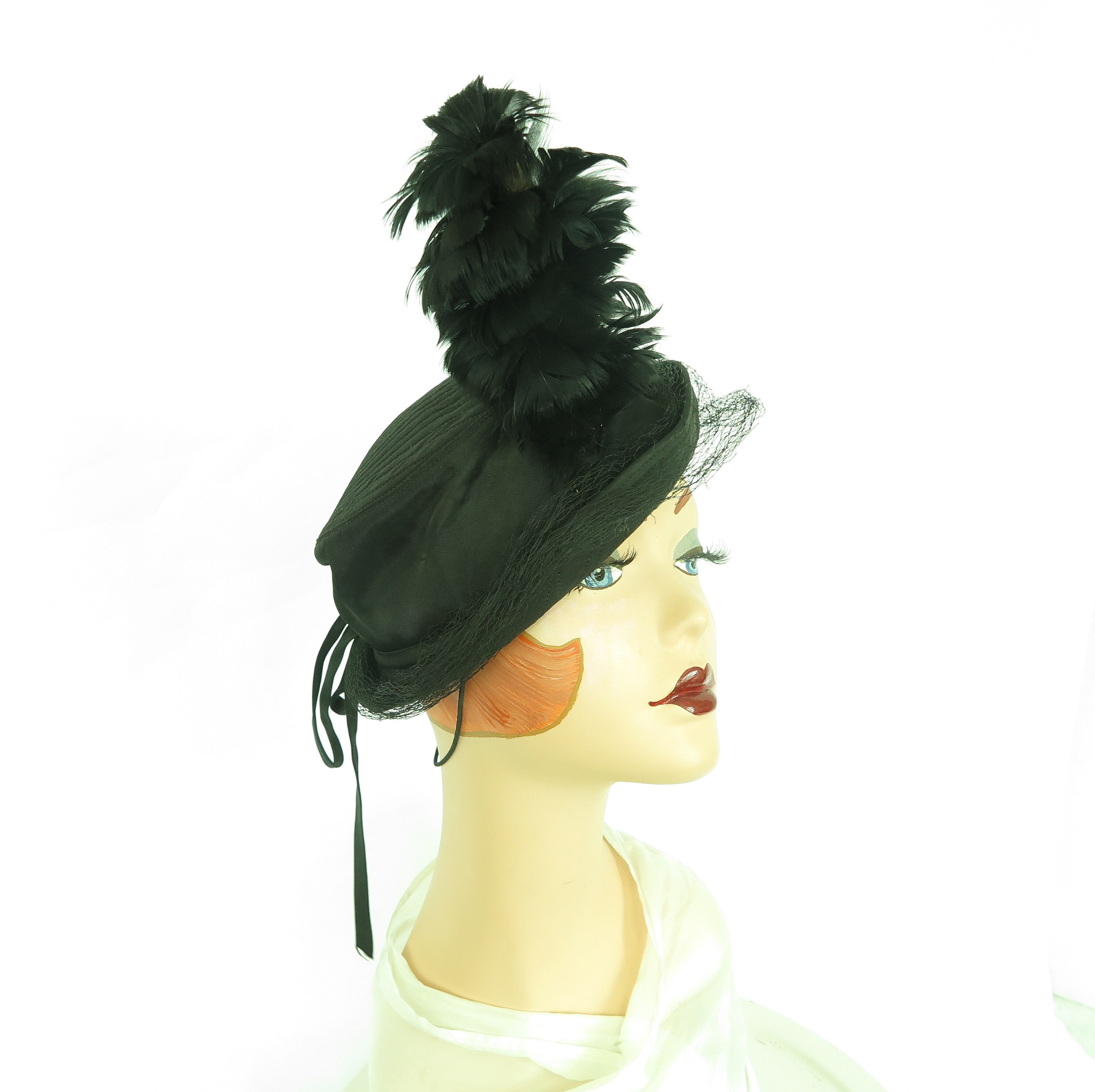 Vintage 1930s Formal Hat feathers with Veil Headband with Made in the USA 1930s Hat With Veil - Etsy main image 4