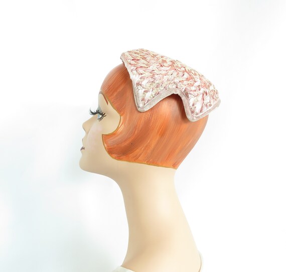Vintage pink hat, woman's 1950s cocktail hat, sequ