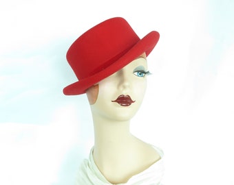 Vintage red hat derby bowler womans 1960s 1970s