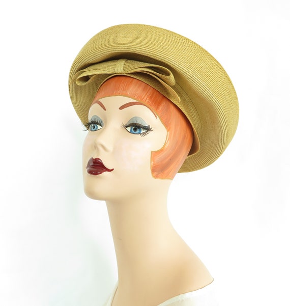 Vintage gold hat, 1960s saucer, woman's mid centur