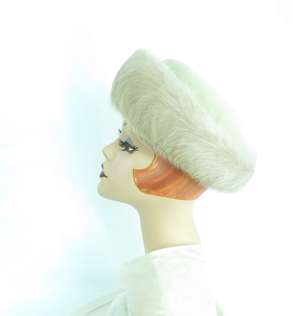 Vintage 60s hat feather Breton womans 1960s beige… - image 7