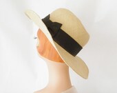 Vintage fedora straw hat,  black hatband.